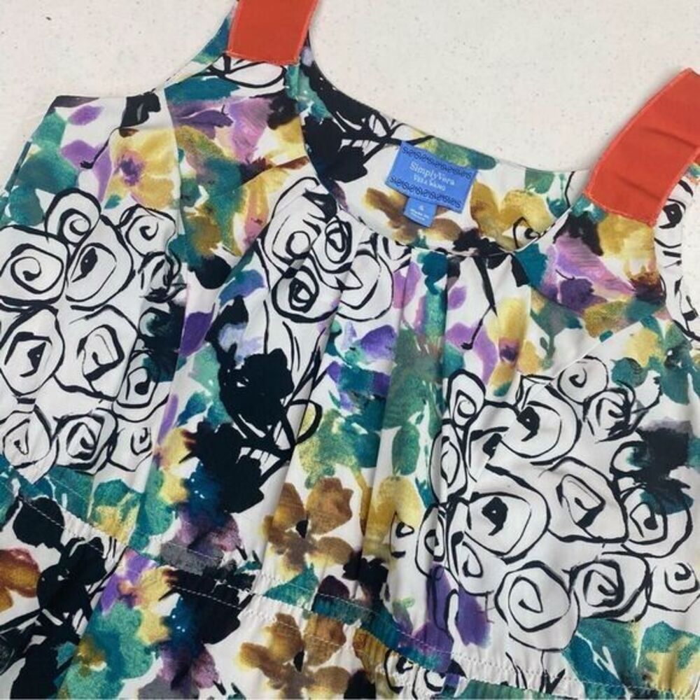 Simply Vera Floral‎ Watercolor Print Sleeveless Dress A-line 4 Colorblock Purple